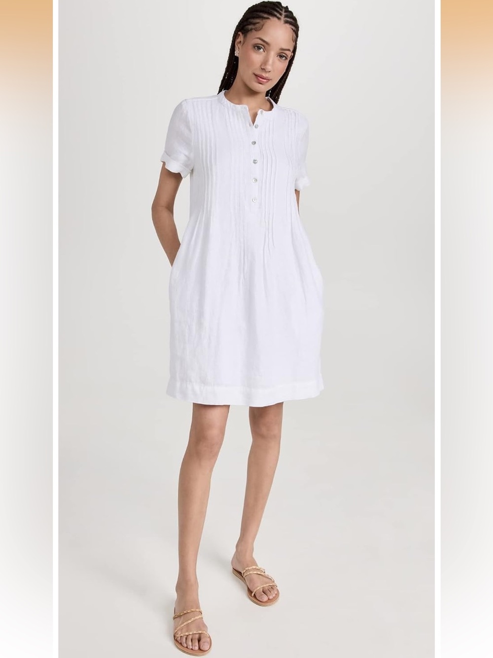 NWOT Faherty Women's Gemina Basketweave Linen Midi Dress in White Small